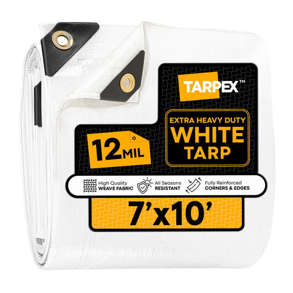 Tarpex 7' x 10' White Extra Heavy-Duty Weatherproof 12 Mil Multipurpose Polyethylene Tarp WHD-TA-710