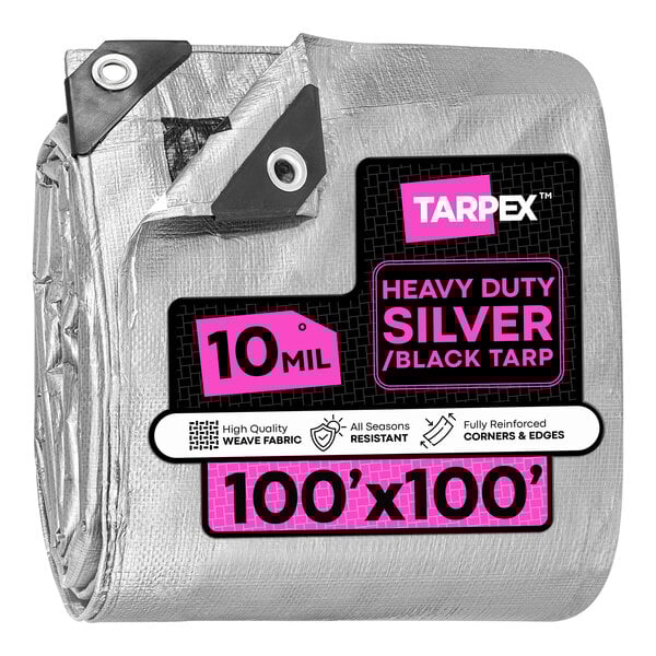 Tarpex 100' x 100' Silver / Black Heavy-Duty Weatherproof 10 Mil Multipurpose Polyethylene Tarp STH-TA-100100