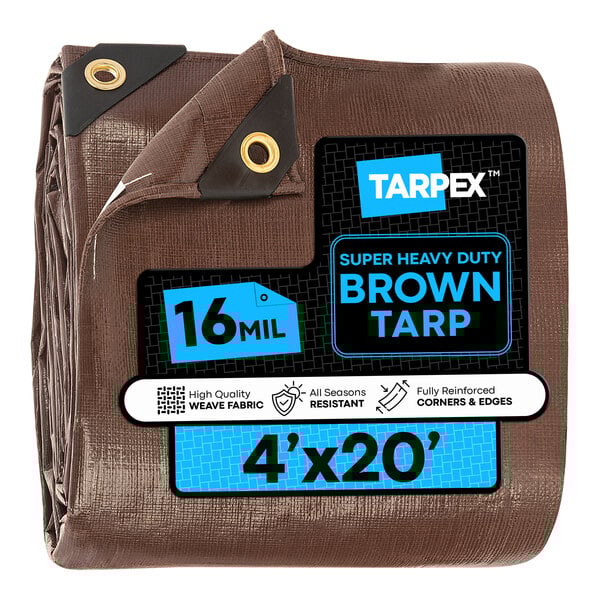 Tarpex 4' x 20' Brown Super Heavy-Duty Weatherproof 16 Mil Polyethylene Tarp BHD-TA-420