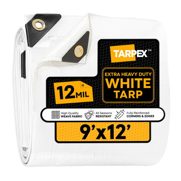 Tarpex 9' x 12' White Extra Heavy-Duty Weatherproof 12 Mil Multipurpose Polyethylene Tarp WHD-TA-912