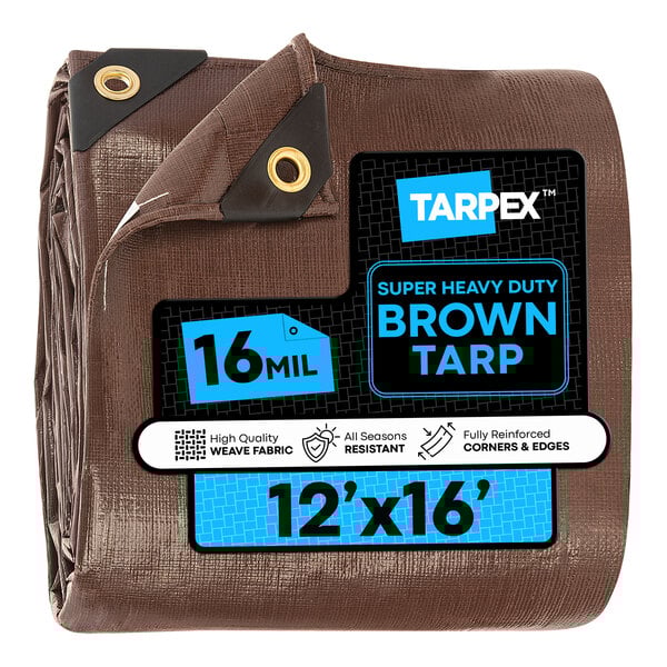 Tarpex 12' x 16' Brown Super Heavy-Duty Weatherproof 16 Mil Polyethylene Tarp BHD-TA-1216