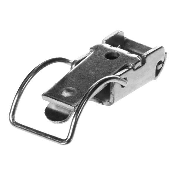 A Master-Bilt latch assembly with a metal clip and hole.