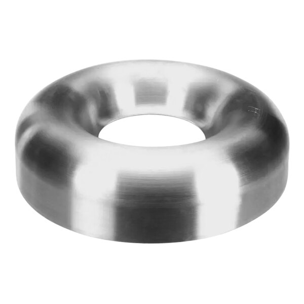 A stainless steel rectangular ring with a hole.