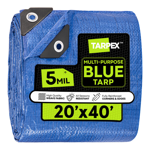 Tarpex 20' x 40' Blue Weather-Resistant 5 Mil Multipurpose Polyethylene Tarp BT-TA-2040