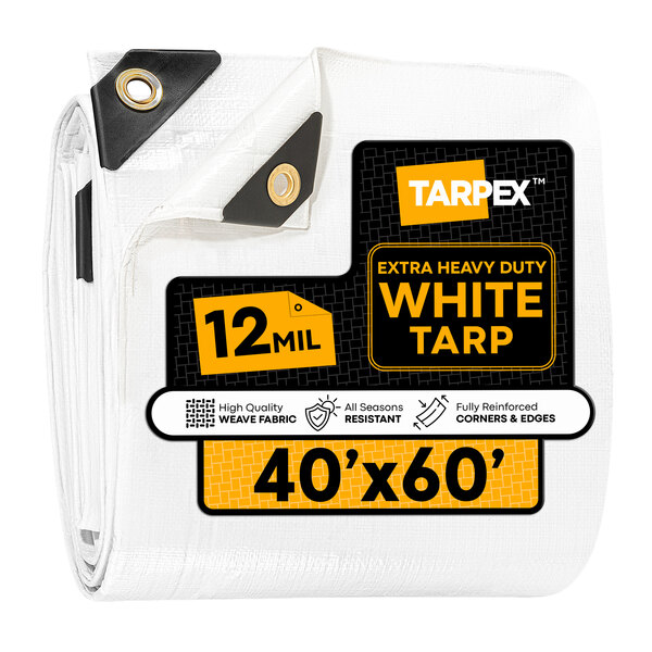 Tarpex 40' x 60' White Extra Heavy-Duty Weatherproof 12 Mil Multipurpose Polyethylene Tarp WHD-TA-4060