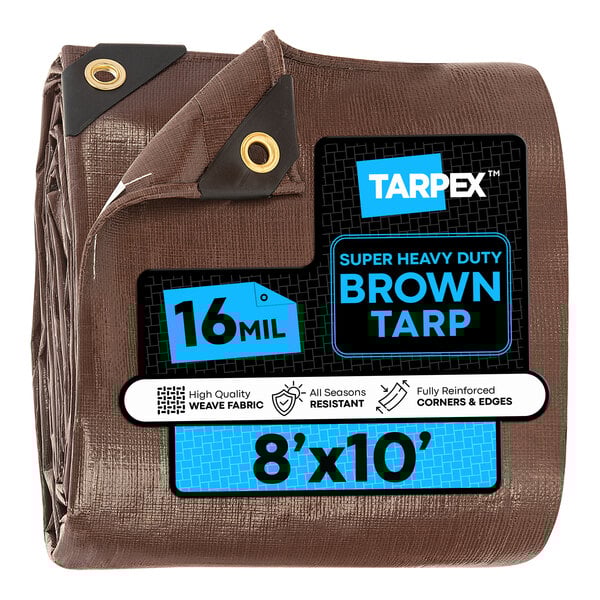 Tarpex 8' x 10' Brown Super Heavy-Duty Weatherproof 16 Mil Polyethylene Tarp BHD-TA-810