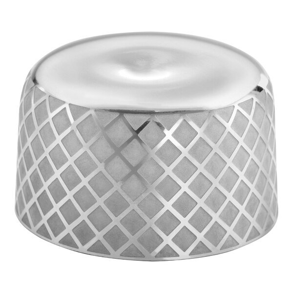 A silver metal Barfly Japanese style shaker cap with a diamond pattern.