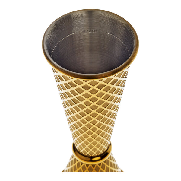 A gold-plated Barfly diamond lattice jigger.