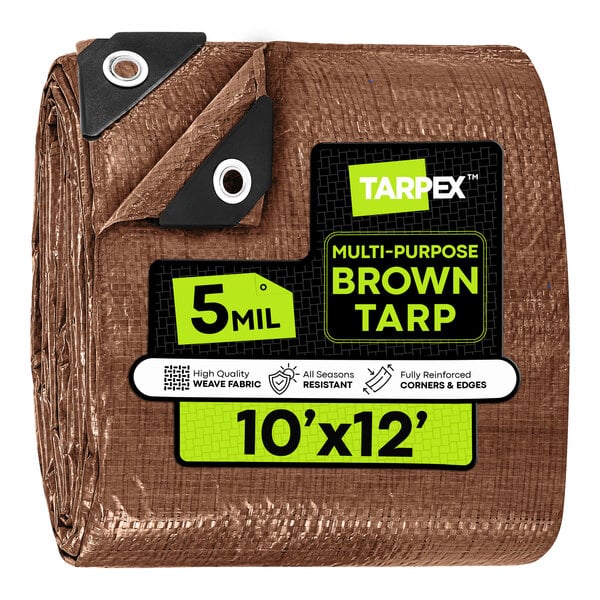 Tarpex 10' x 12' Brown Weather-Resistant 5 Mil Multipurpose Polyethylene Tarp BRT-TA-1012