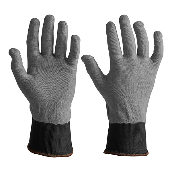 A close-up of an Armor Guys Kyorene Pro gray and black cut-resistant glove with black straps.