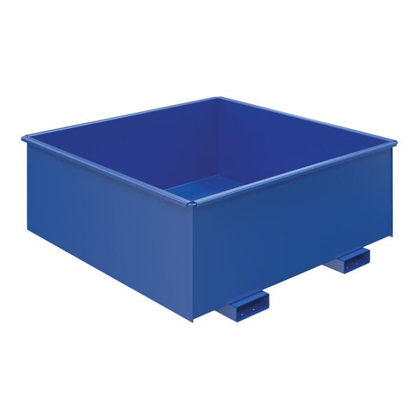 A blue steel container with two handles.