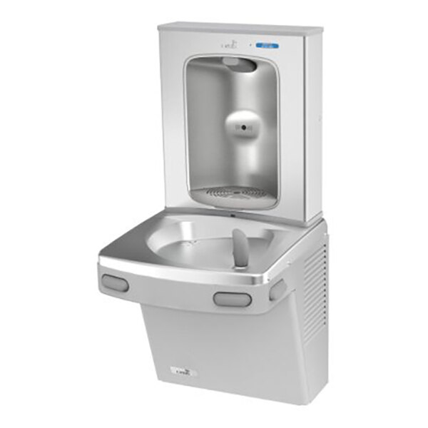Oasis 507047 PG8FEBF SSA Versacooler II 8 GPH Greystone Filtered Drinking Fountain with Contactless Bottle Filler - 115V - Chilled