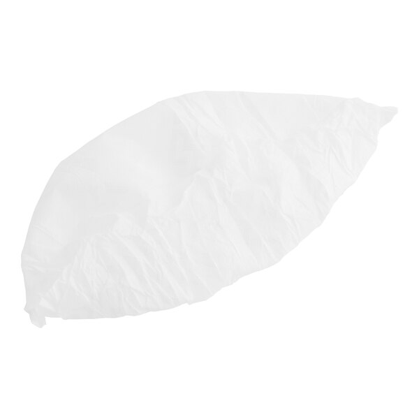 A Choice white polypropylene shoe cover in a plastic bag on a white background.