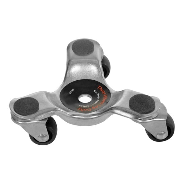 A metal Vestil furniture leg dolly with black rubber wheels.