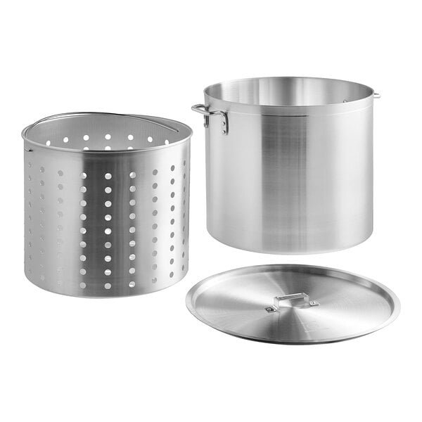 80 qt. Aluminum Stock Pot in Silver with Lid
