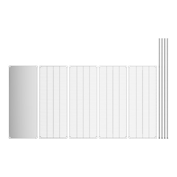A white rectangular shelf kit with stainless steel wire grids.