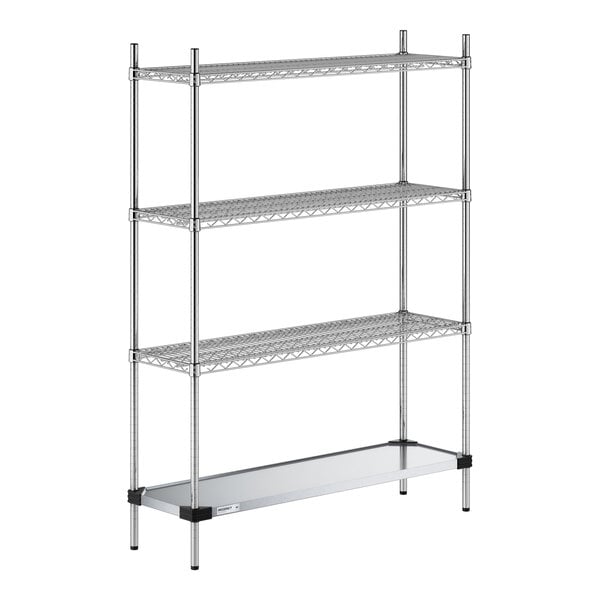 Regency 14" x 48" NSF Chrome Wire 4-Shelf Kit with Solid Galvanized Steel Bottom Shelf and 64" Posts