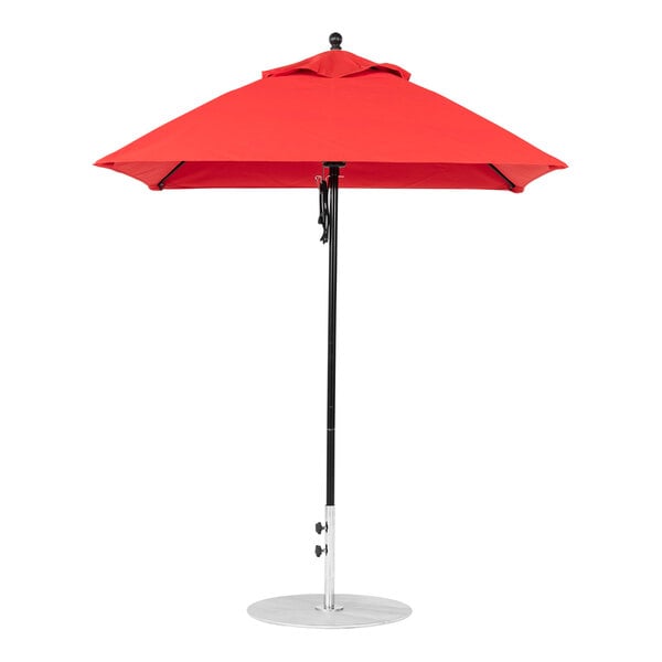 A red umbrella with a black pole.