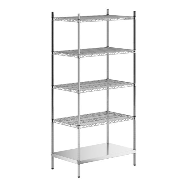 A stainless steel wire shelf kit with five shelves.