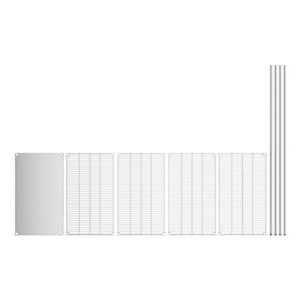 A white rectangular object with stainless steel metal rods forming a grid of shelves.