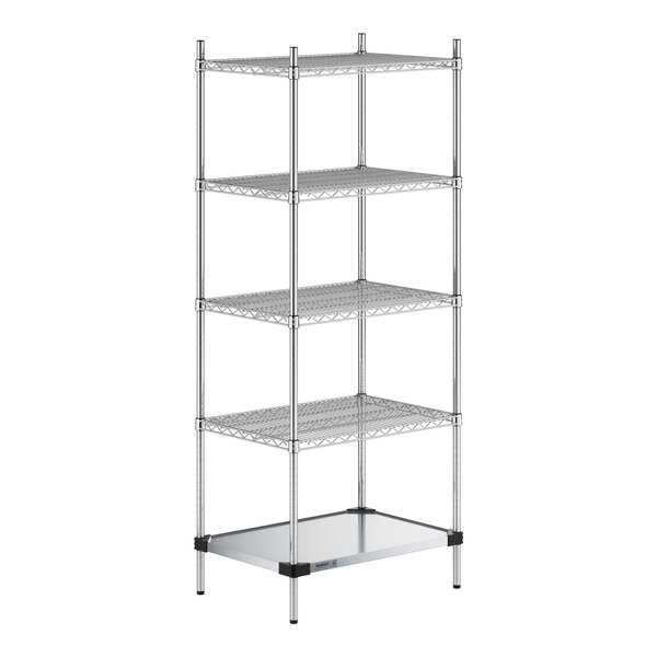 A Regency chrome wire shelving unit with four shelves.