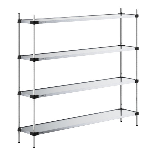 A Regency galvanized steel wire shelving unit with four shelves.