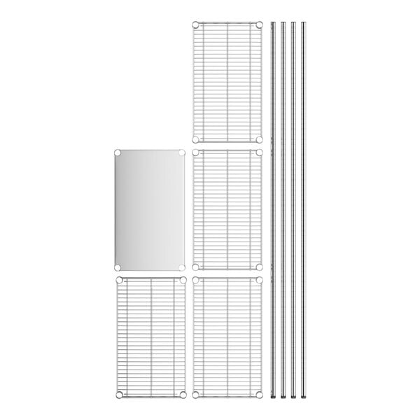 A white drawing of a stainless steel wire shelf kit with a black border.