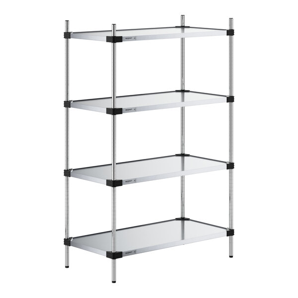 A Regency galvanized steel wire shelving unit with four shelves.