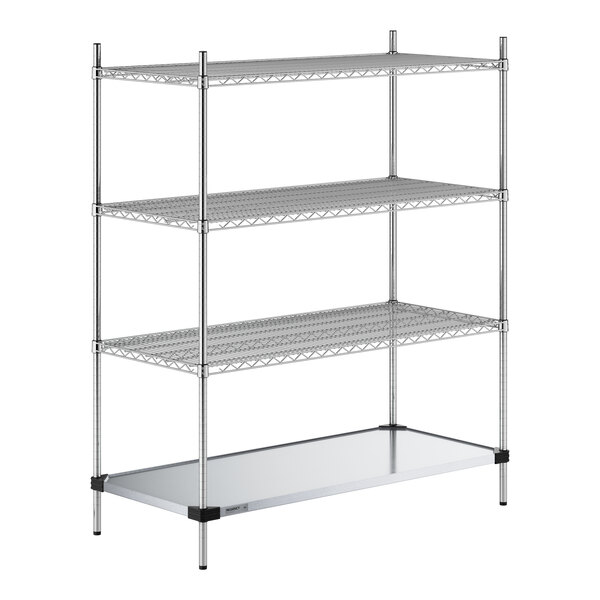 A Regency chrome wire shelving unit with three shelves.