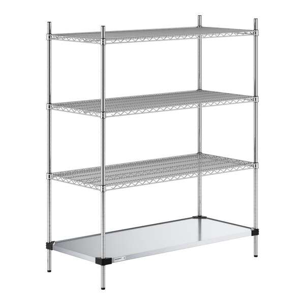 Regency 24" x 54" NSF Chrome Wire 4-Shelf Kit with Solid Galvanized Steel Bottom Shelf and 64" Posts