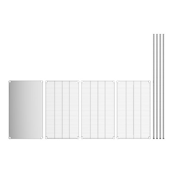 A white rectangular stainless steel shelf kit with metal grids.