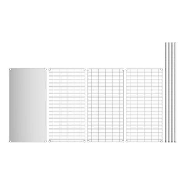 A white rectangular stainless steel grid with four shelves.