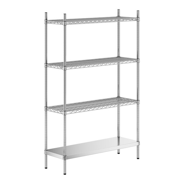 A stainless steel wire shelf kit with four shelves.
