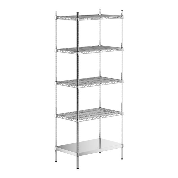A stainless steel wire shelf kit with five shelves.