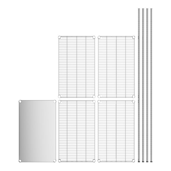 A stainless steel wire shelf kit with solid stainless steel bottom and 5 shelves.