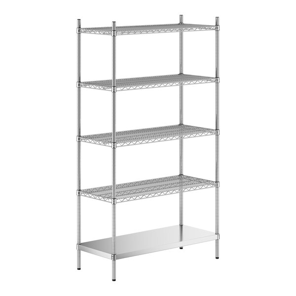 A stainless steel wire shelf kit with solid stainless steel bottom and 5 shelves.