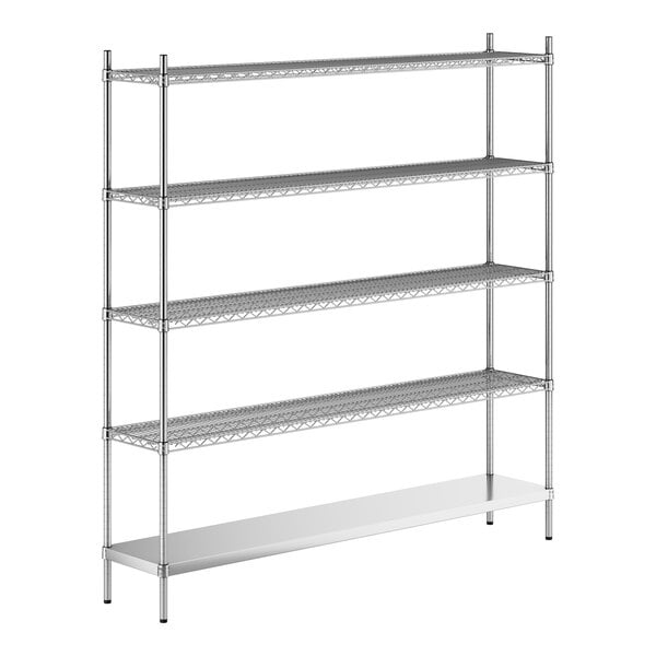 A stainless steel wire shelf kit with 5 shelves and solid bottom.