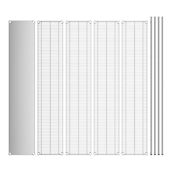 A stainless steel wire shelf kit with solid stainless steel bottom and 5 shelves.