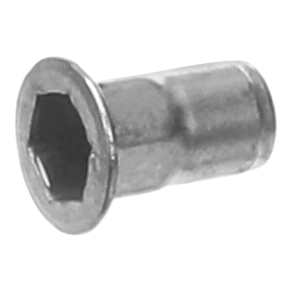 A close-up of a hex insert threaded nut.