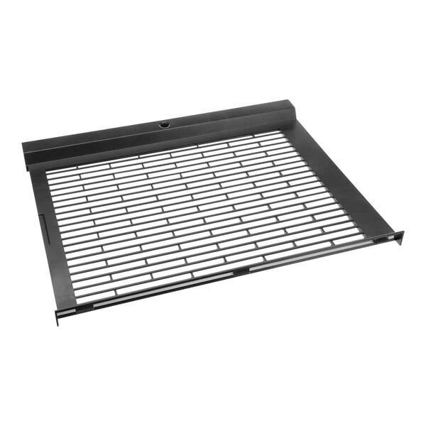 A black louvered panel for a Scotsman ice machine with a black metal grid.