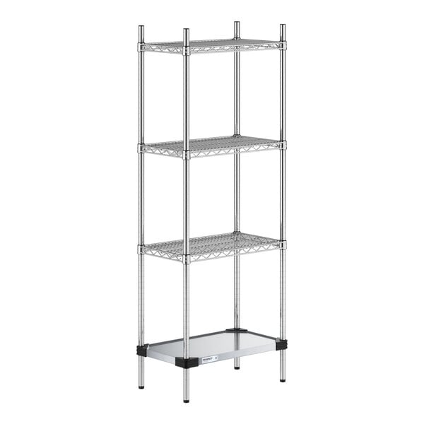 Regency 14" x 24" NSF Chrome Wire 4-Shelf Kit with Solid Galvanized Steel Bottom Shelf and 64" Posts
