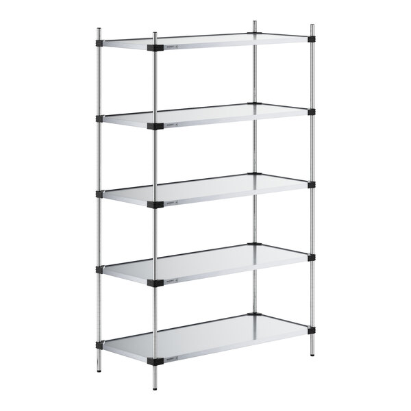 A Regency galvanized steel shelving unit with four shelves.