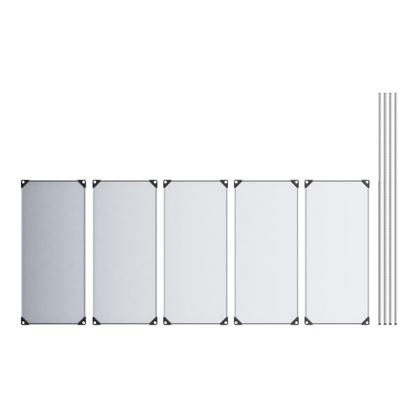 A row of rectangular white Regency galvanized steel shelves with black trim.