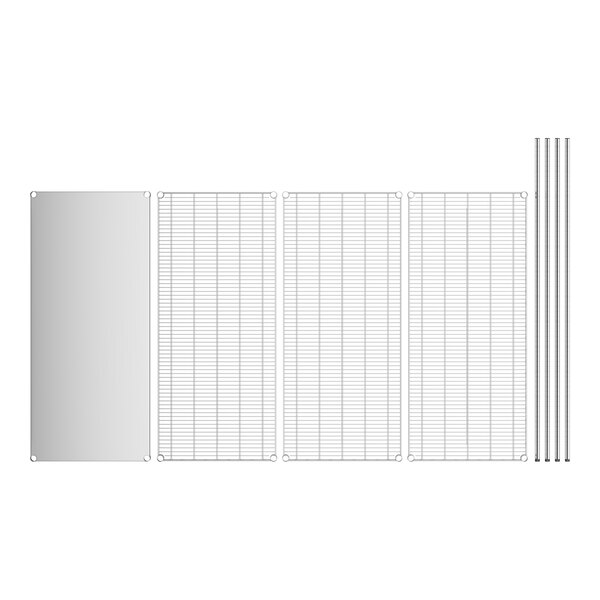 A white rectangular stainless steel wire shelf kit with four shelves.