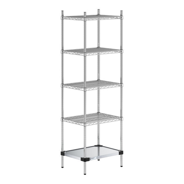 Regency 18" x 24" NSF Chrome Wire 5-Shelf Kit with Solid Galvanized Steel Bottom Shelf and 74" Posts