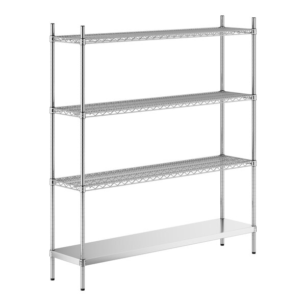 A stainless steel wire shelf kit with four shelves.