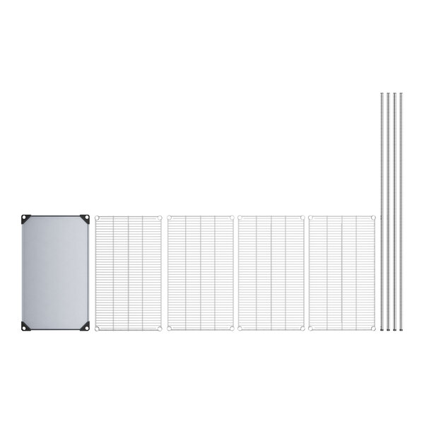 A white rectangular wire shelving unit with a grid bottom.
