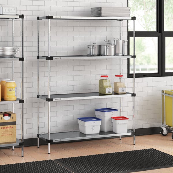 Regency 18" x 54" Solid Galvanized Steel 4-Shelf Kit with 74" Posts