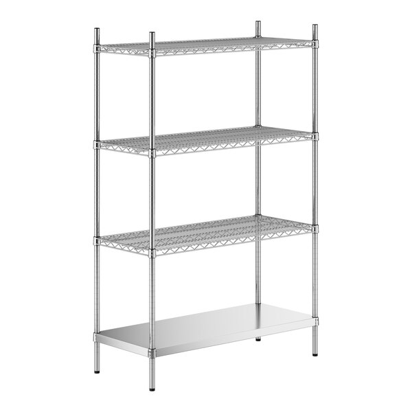 A stainless steel shelf kit with four shelves.