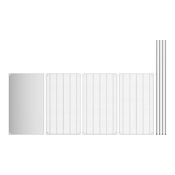 A stainless steel wire shelf kit with four shelves.